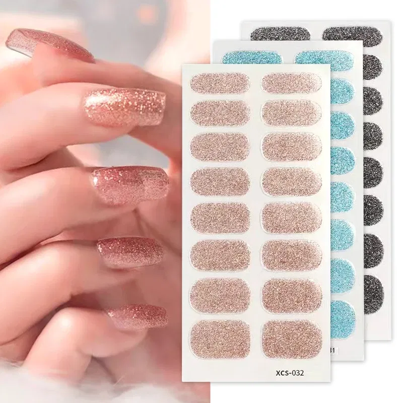 Color: GRAY - Nail Sticker Shiny Design Full Beauty Stickers for Nails Decals Plain Stickers Women Salon Nail Art