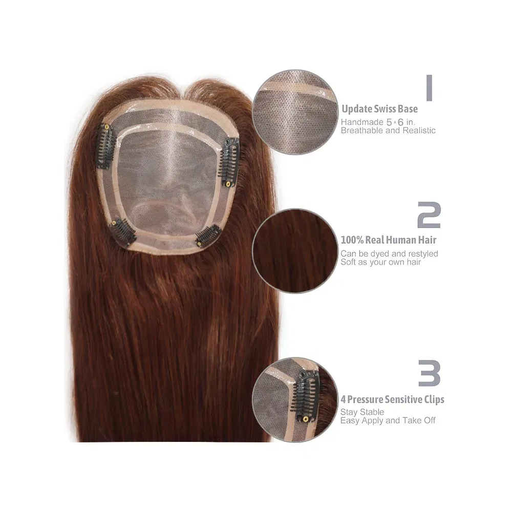 Toupee Color: 4R#, Toupee Size: 5x7, Toupee Design: free, Toupee Density: 120%, Length: 16 inches - 5.5X6inch Mono Base Brazilian Remy Human Hair Topper 12"-18" Double Pu Around Thick Invisible Mono Topper for Women Hairpieces