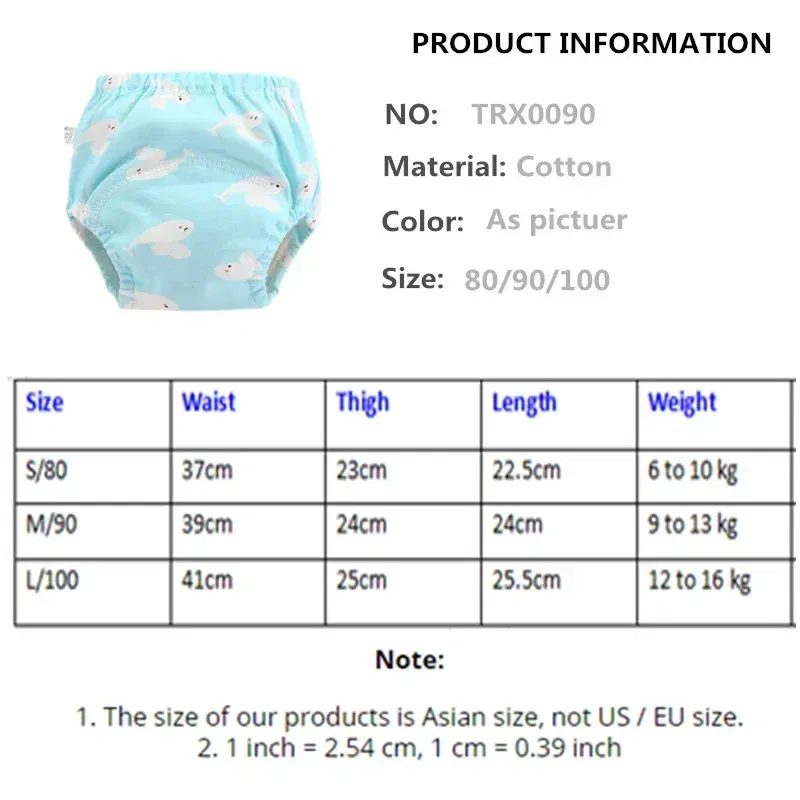 Color: Blue, Size: L - 4pc/Lot Cotton Training Pants Panties Waterproof Cloth Diapers Reusable Toolder Nappies Baby Underwear