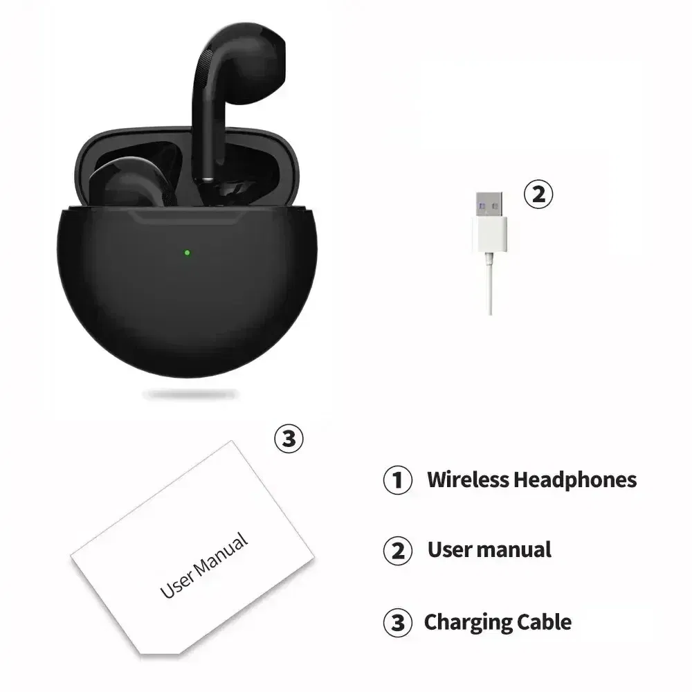Color: black - Air Pro 6 TWS Wireless Headphones with Mic Fone Bluetooth Earphones Sport Earbuds Pro6 J6 Headset for Apple iPhone Xiaomi Huawei
