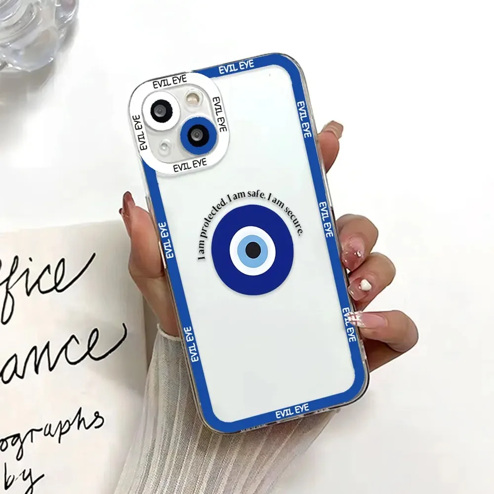 Color: Beige, Material: Neoprene - Blue Evil Eye Phone Case For Samsung Galaxy S10 S20 S21 S22 S23 S24 FE Plus Ultra Note 20 Transparent TPU Case