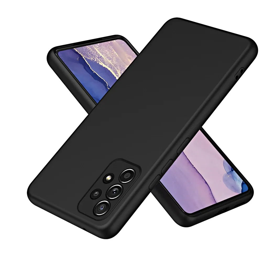 Color: black, Material: Genuine Leather - Solid Silicone Protect Case For Samsung Galaxy A13 A23 A33 A53 A73 A12 A22 A32 A52 A52S A72 A04 A04S A14 A24 4G A34 A54 Cover