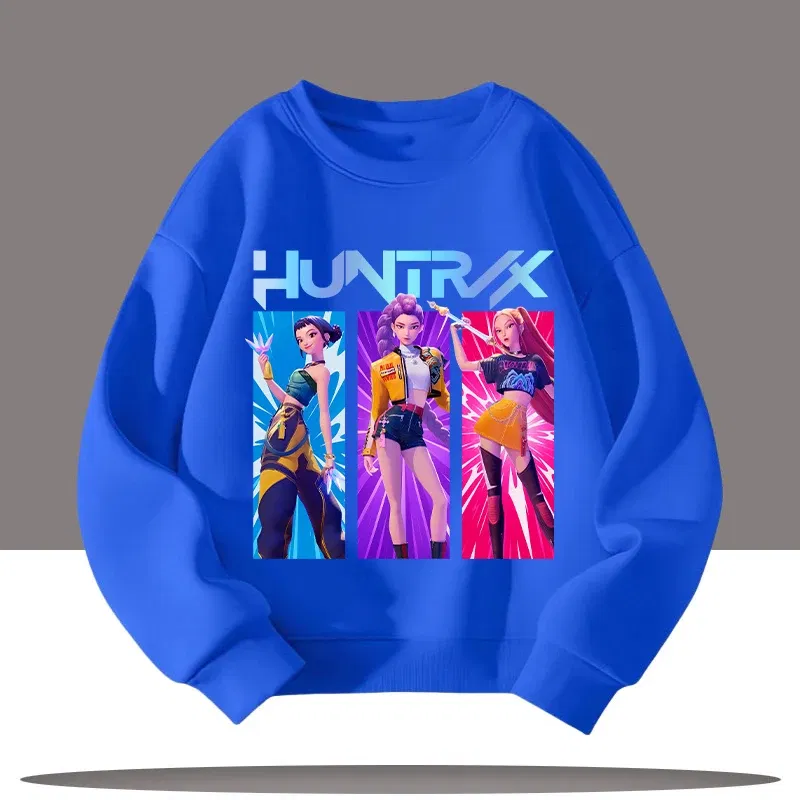 Color: SKY BLUE, Kid Size: 6 - K-pop Demon Hunters New Children's Round-neck Sports Shirt with Cartoon Print - 3-12 Years Old Cute Girl Casual Top