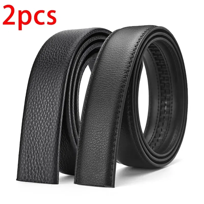 Color: WHITE, Belt Length: 110cm - 2Pcs Men's Belt Fashion Without Buckle High End Belts Black Soft PU Leather Men Belts Body No Buckle Strap