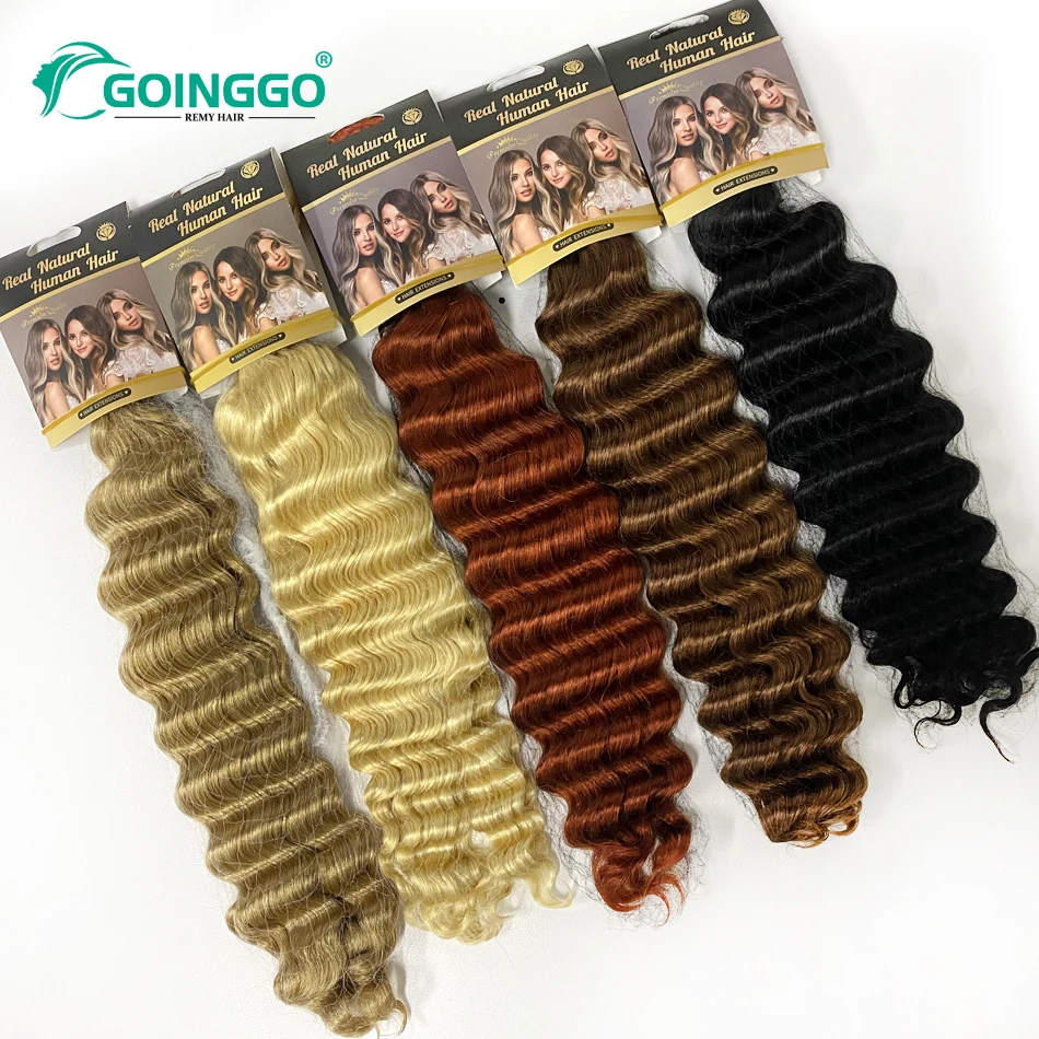 Color: #5, Stretched Length: 28inches - Pre-Colored Brazilian Deep Wave Bulk Human Hair No Weft Remy Bulk Human Hair 14 To 28 Inch Bulk Hair Extension Crochet Braids