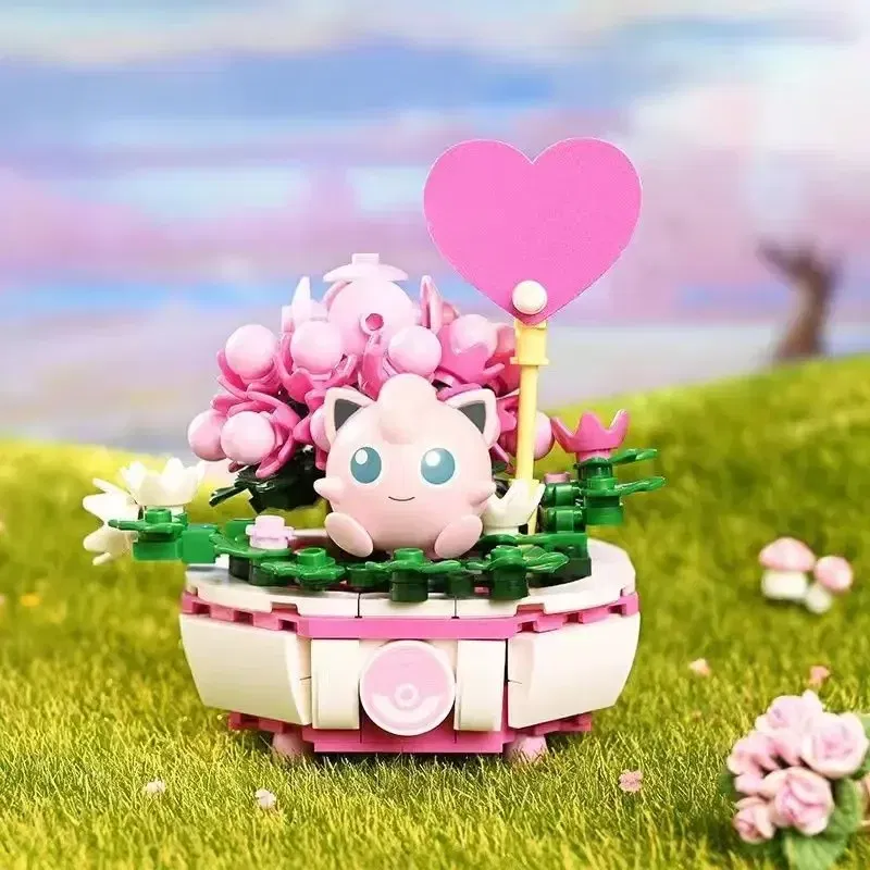 Color: WHITE - New Pokemon Building Block Pikachu Charmander Squirtle Model Toy Home Decoration Plant Potted Flower Brick Girl Toy Kids Gift