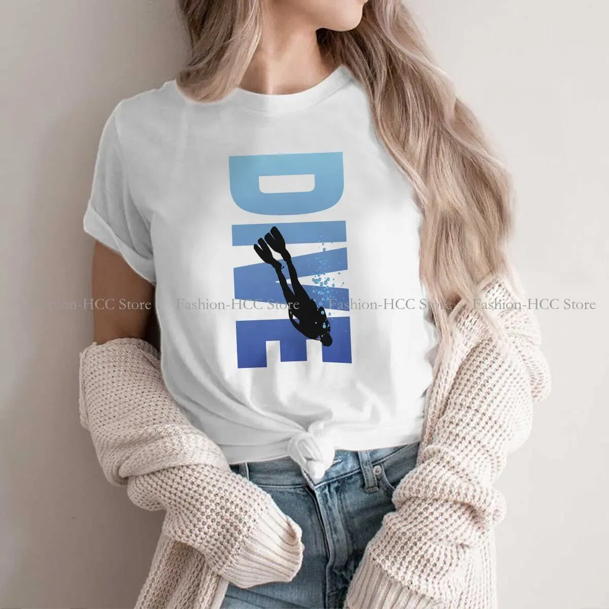 Color: WHITE, Size: L - Deep Blue Sea Unique Polyester TShirt Dive Scuba Diving Top Quality New Design Gift Clothes T Shirt Short Sleeve