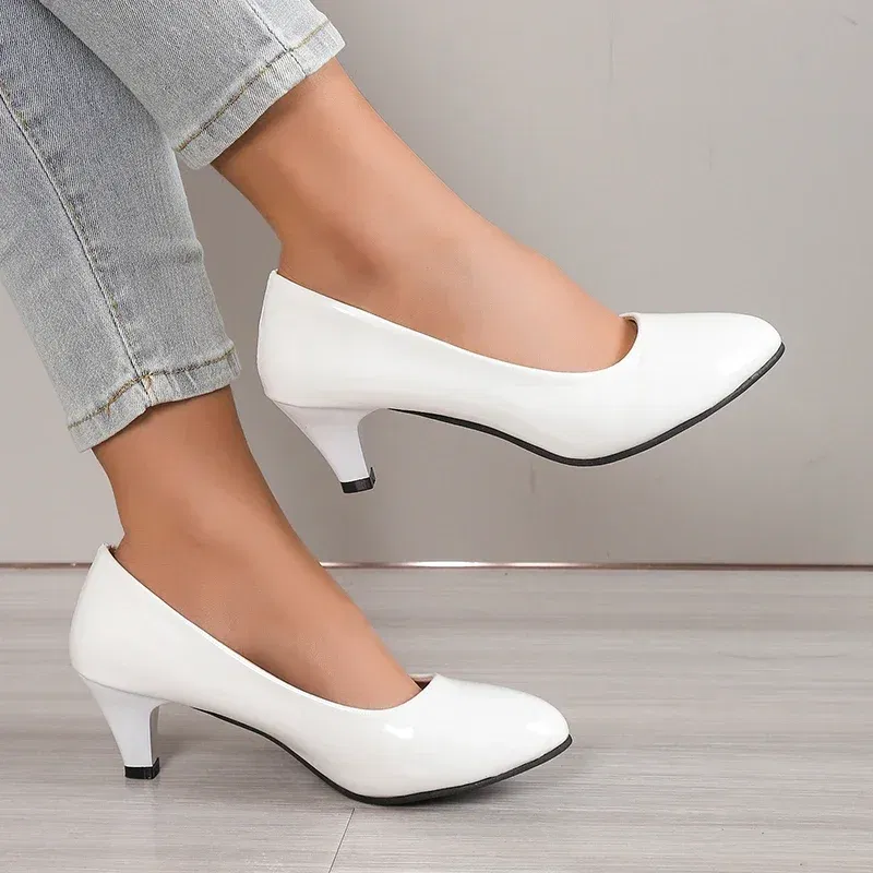 Color: WHITE, Shoe Size: 40 - Women Pumps Nude Shallow Mouth Women Shoes Fashion Office Work Wedding Party Shoes Ladies Low Heel Shoes Summer Heels Woeman