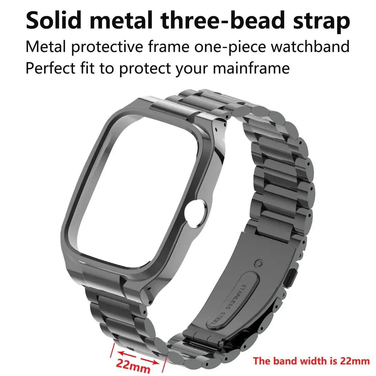 Band Color: Silver, Band Width: 15mm - Suitable for Redmi Watch 4 solid stainless steel three-ball strap, metal protection case strap Redmi Watch 4 replacement strap