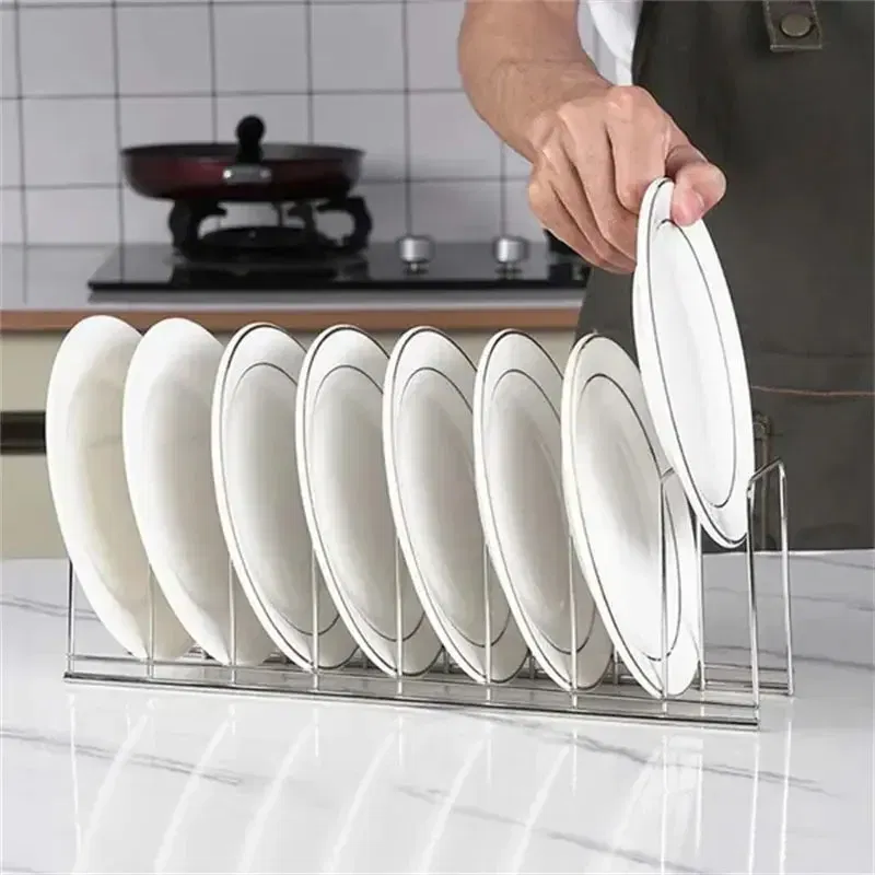 Color: light green - Kitchen Bowl Dish Organizer Stainless Steel Dish Holder Home Cutlery Dishes Pot Lid Rack Household Dish Rack Kitchen Accessories