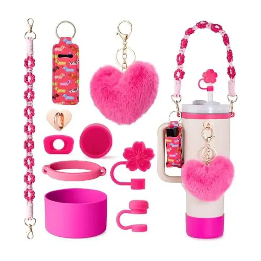 Color: plum, Ships From: CHINA - ins antislip straw cap case Charm chain pendant lot Accessories Initial Keychain Handle for Stanley cup bottle Tumbler for Women