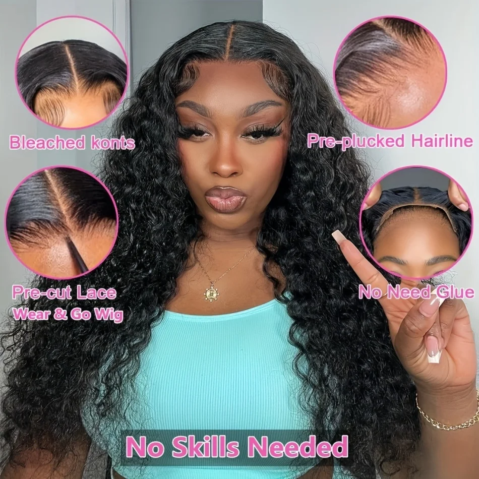 Stretched Length: 18inches, Hair Color: #10, Density: 200%, Ships From: CHINA - Glueless Wig Human Hair Ready To Wear Water Wave Lace Front Wig 4x4 5x5 Lace Closure Black Wig Curly HD Lace Frontal Human Hair