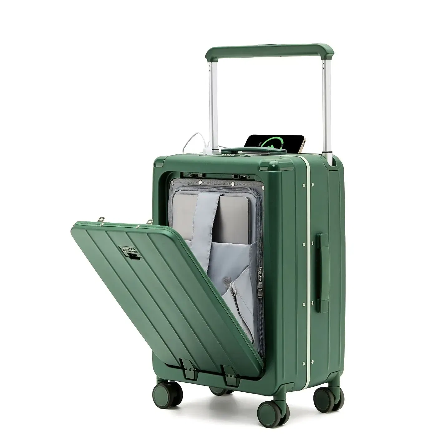 Color: green, Luggage Size: 20Inches 500mm, Ships From: CHINA - LightGo Front Access 20/26/28 Inch Carry On Luggage w/ Laptop Compartment, 2 USB-C, TSA Lock, Silent Wheels for Business Travel