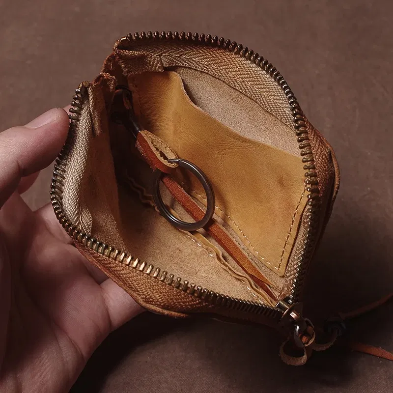 Color: black, Ships From: CHINA - GURO High Quality Genuine Leather Home Car Key Bag Retro Men Handmade Top Cowhide Coin Purse Women Zipper Mini Wallet Card Holde