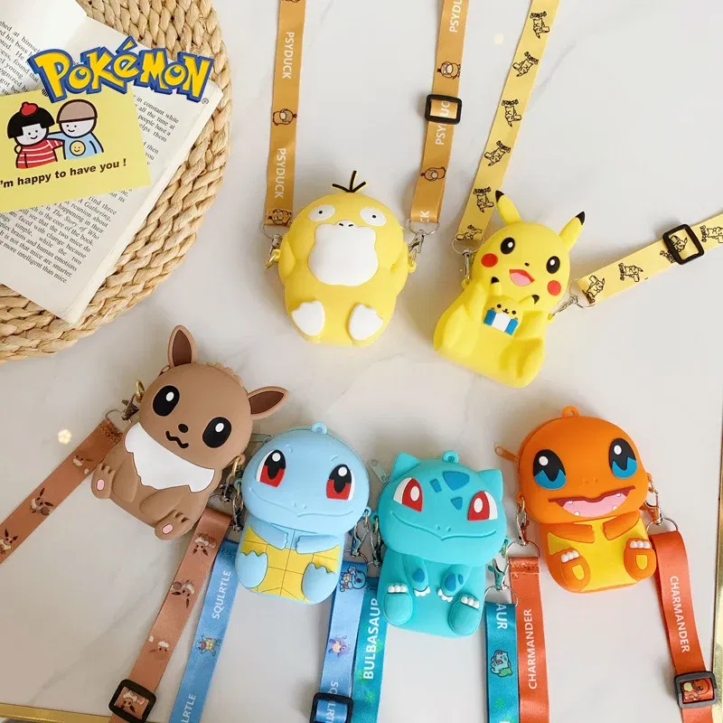 Color: Orange - Pokemon Bag Crossbody Bags for Children Mini Coin Purse Kawaii Fashion Toy Anime Action Figures Pikachu Eevee Funny Modelding