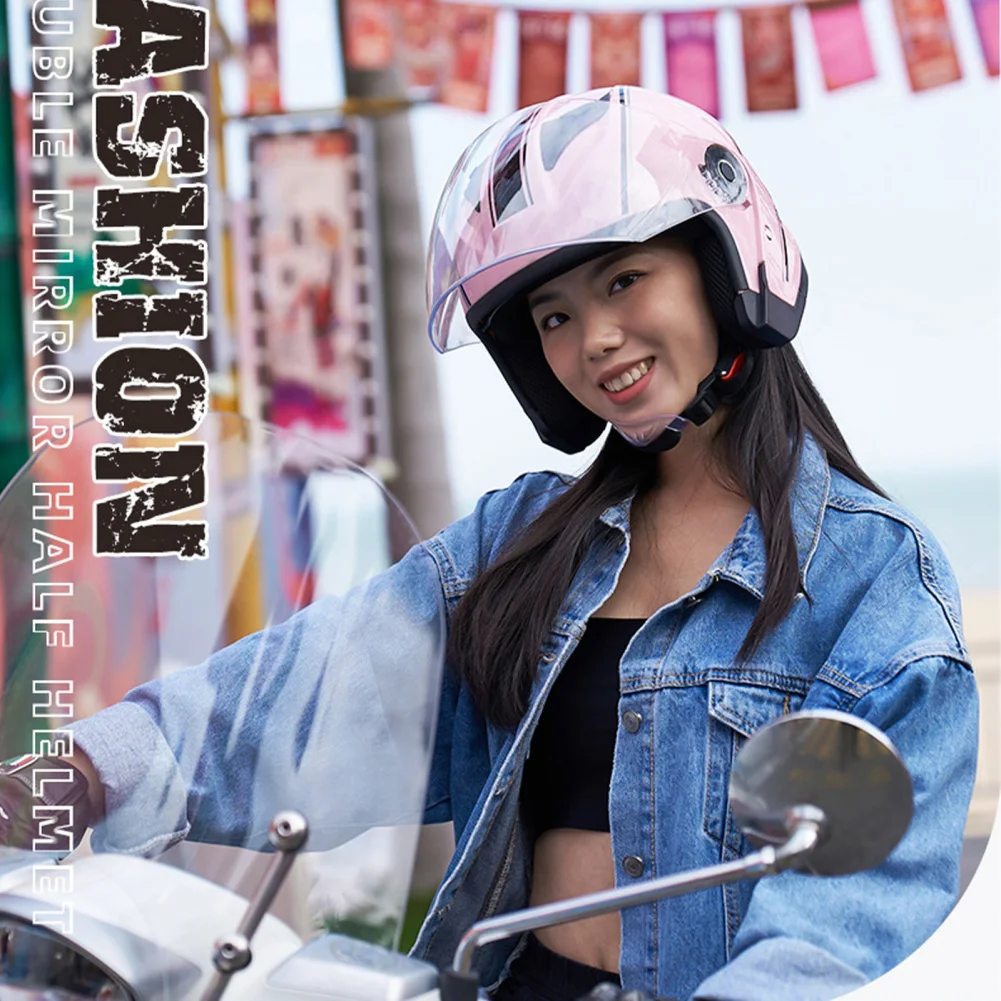 Color: Black, Ships From: CHINA - Motorcycle Open Face Helmet For Men And Women Dual Lens Sun Visor Face Shield Top Lightweight Scooter Bike Retro 3/4 Helmet