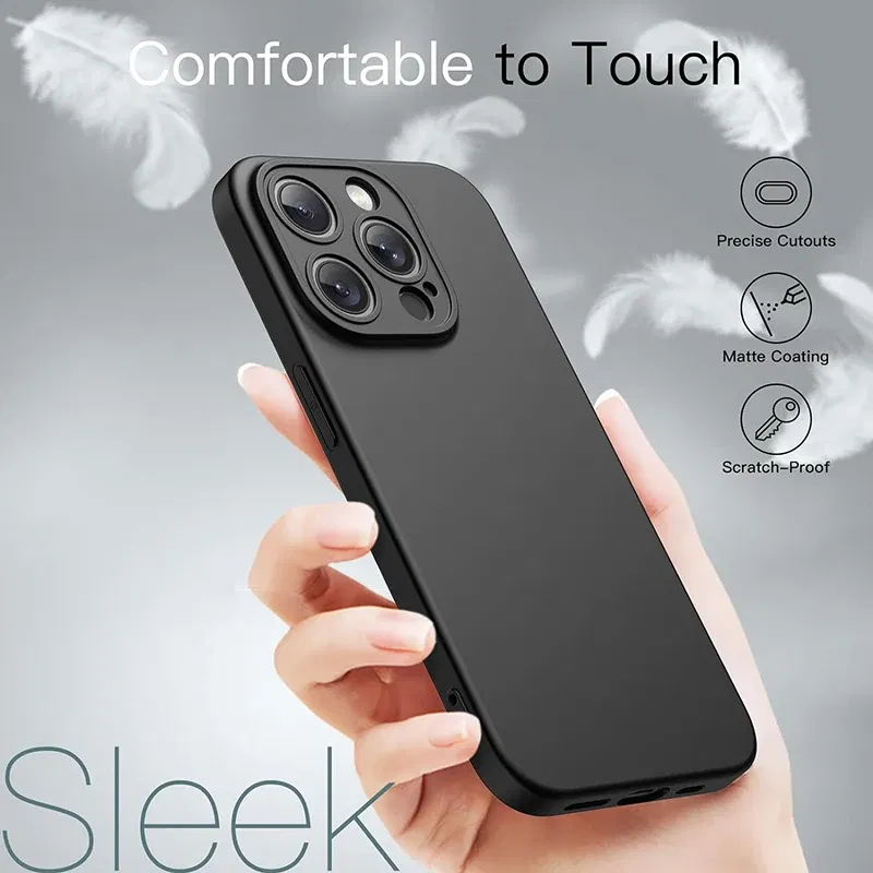 Color: black, Material: POLYESTER - Matte Silicone Soft Case For iPhone 16 15 14 Plus 13 Mini Pro Max SE 2022 2020 Solid Black Slim Cover Fundas