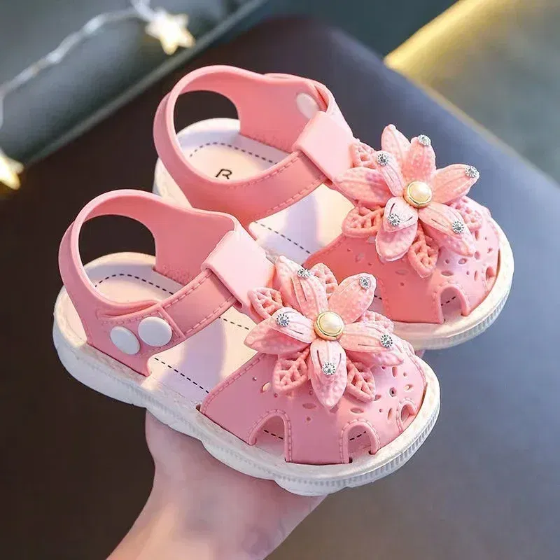 Color: black, Shoe Size: 5.5 - Solid Bow Children's Summer Shoes Cute PVC Beach Non Slip Sandals For Baby Girls Footwear Soft Infant Kids Fashion Sandals