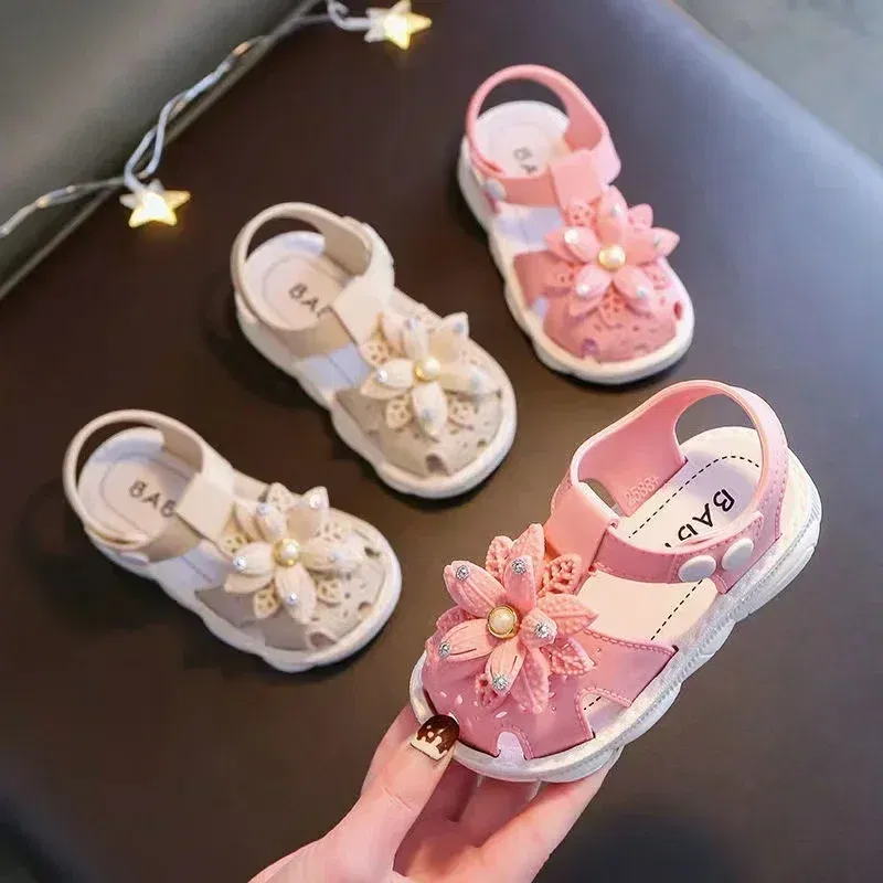 Color: black, Shoe Size: 5.5 - Solid Bow Children's Summer Shoes Cute PVC Beach Non Slip Sandals For Baby Girls Footwear Soft Infant Kids Fashion Sandals