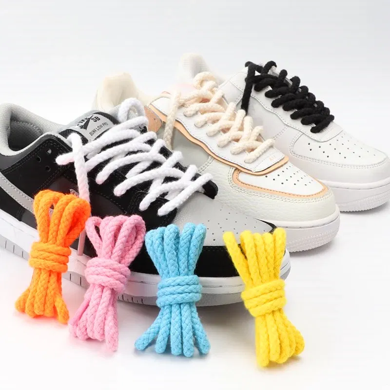 Color: Black, Length: 180 cm, Ships From: CHINA - 1Pair Linen Cotton Sneakers Laces for Shoes 8mm Bold Round Shoelaces Quality AF1 Shoe laces 100/120/140/160/180CM Shoestrings