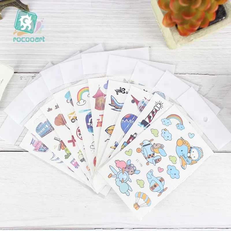 Color: black - 1Sheets Vehicle Temporary Tattoo Small Cars Helicopter Train Steamship Hot Air Balloon Kid Waterproof Fake Tattoo Sticker