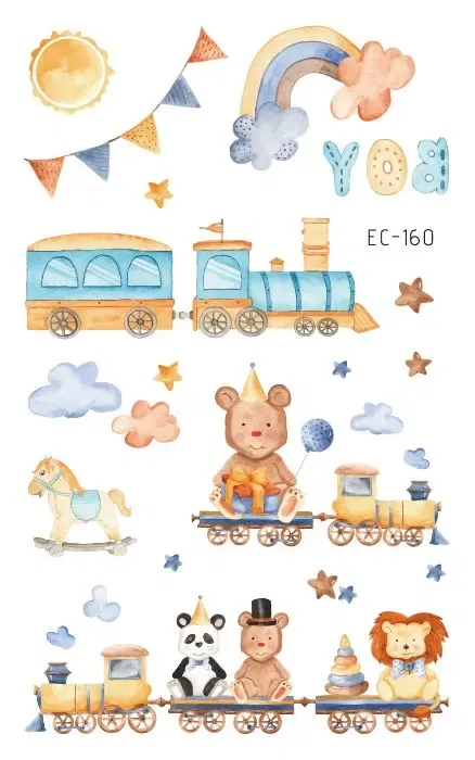 Color: black - 1Sheets Vehicle Temporary Tattoo Small Cars Helicopter Train Steamship Hot Air Balloon Kid Waterproof Fake Tattoo Sticker