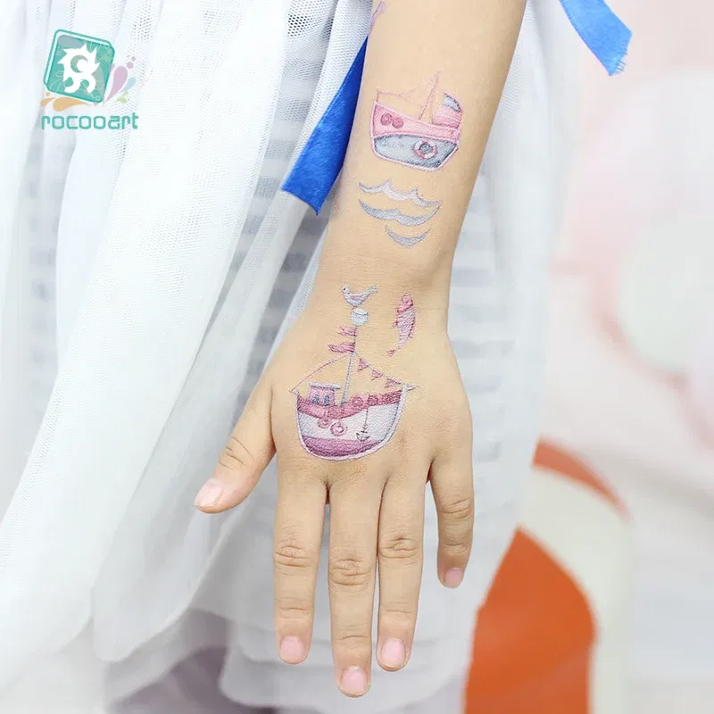 Color: black - 1Sheets Vehicle Temporary Tattoo Small Cars Helicopter Train Steamship Hot Air Balloon Kid Waterproof Fake Tattoo Sticker