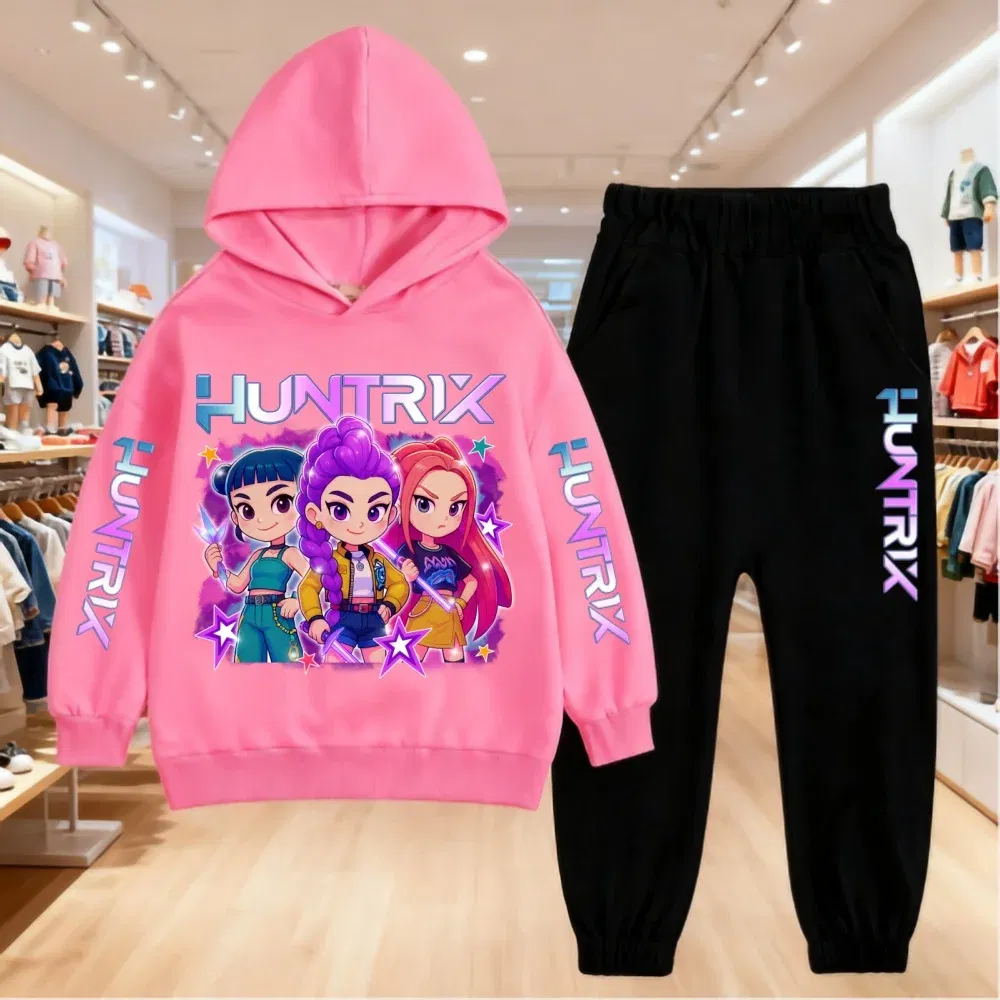 Color: Dark Grey, Kid Size: 14 - 2025 KPop Demon Hunters Kids Hoodie Set Boys Teen Girls Hoody Sweatshirts With Pants Tracksuit Children's Autumn Clothing 2pcs