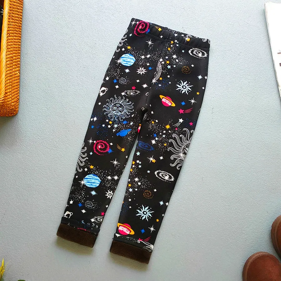 Color: Brown, Kid Size: 4T - Autumn Winter Print Flowers Thick Warm Kids Toddler Baby Girls Leggings Children's Pants
