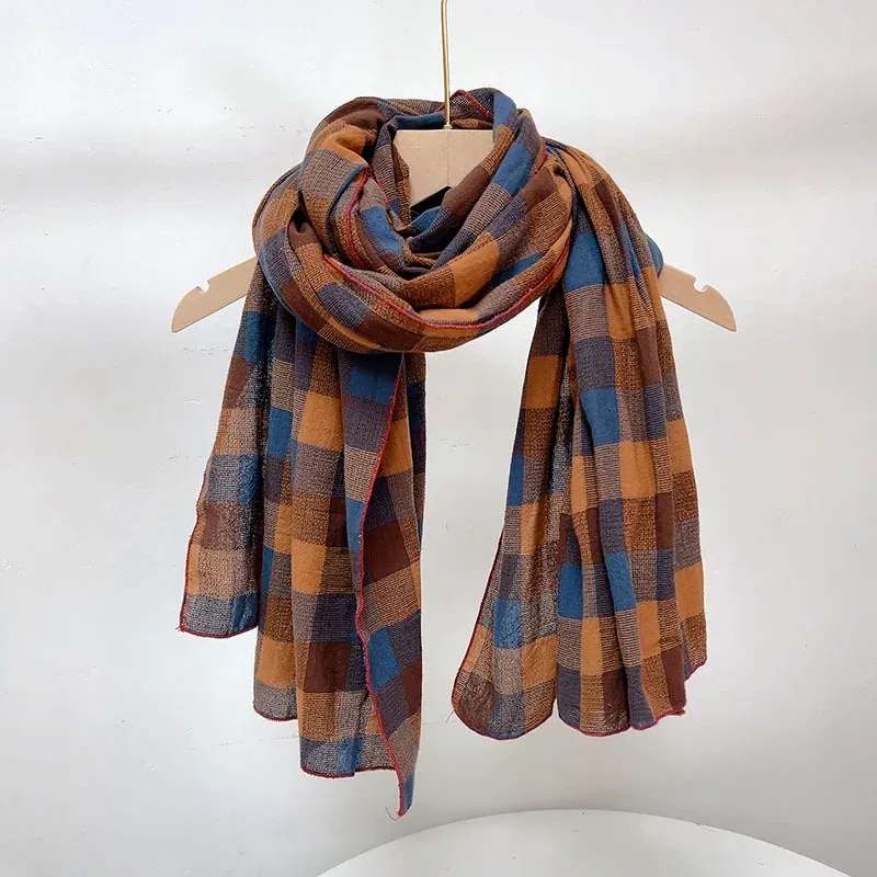 Color: Brown, Ships From: CHINA, Age Range: >8Y - Autumn and winter cotton classic fashionable plaid unisex scarf Couple Scarves