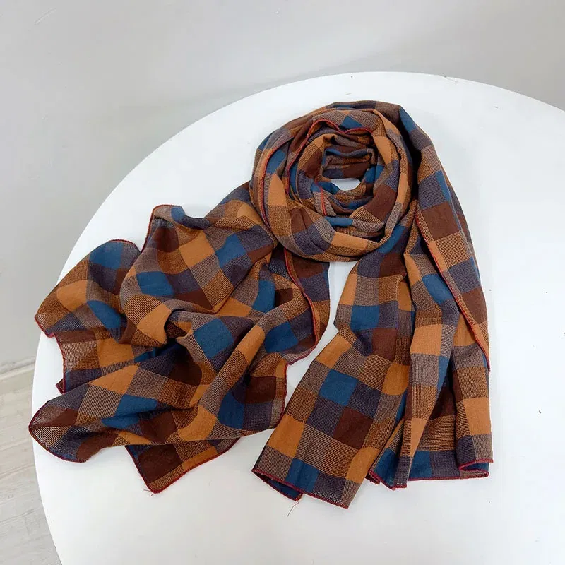 Color: Brown, Ships From: CHINA, Age Range: >8Y - Autumn and winter cotton classic fashionable plaid unisex scarf Couple Scarves