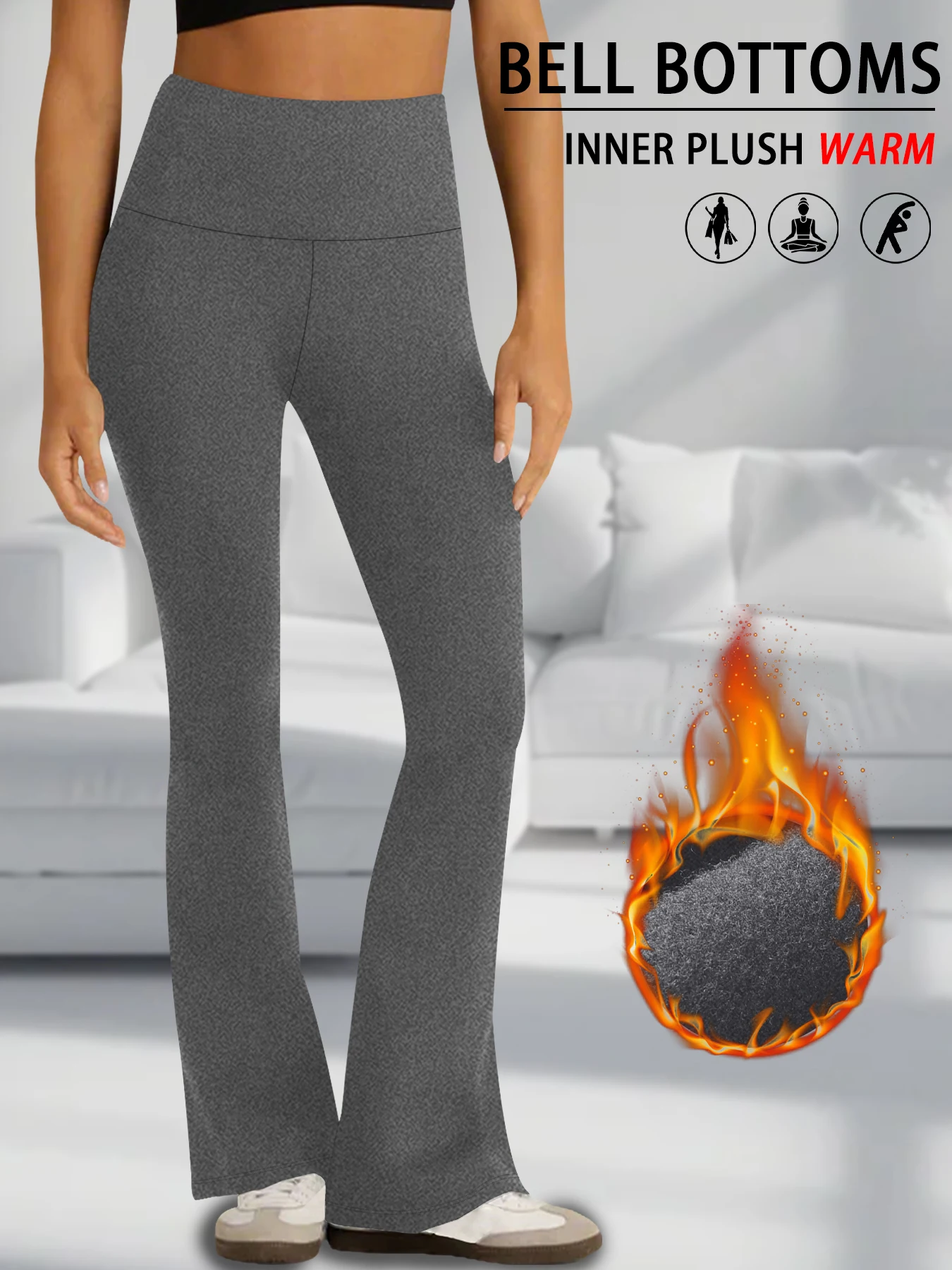 Color: GRAY, Size: S - Women's Super Soft High Waisted Fleece Flare Leggings Tummy Control Soft Bootleg Bootcut Pants