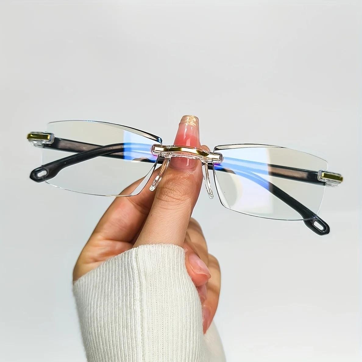 Frame Color: black, Eye Prescription: +350 - 10pcs Reading Glasses Blue Light Blocking Glasses Rimless High-Definition Presbyopia Glasses For Women And Men +1.0 - +4.0