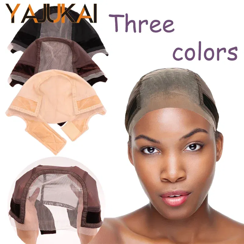 Color: Beige - Female Headband Wig Cap Hd Lace Wig Cap For Wig Making U Part Wig Caps With Adjustable Velvet Wig Grip To Wear Wig Nude Hair Net