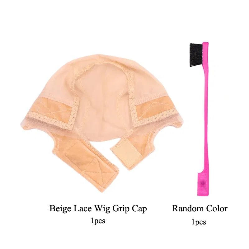 Color: Beige - Female Headband Wig Cap Hd Lace Wig Cap For Wig Making U Part Wig Caps With Adjustable Velvet Wig Grip To Wear Wig Nude Hair Net