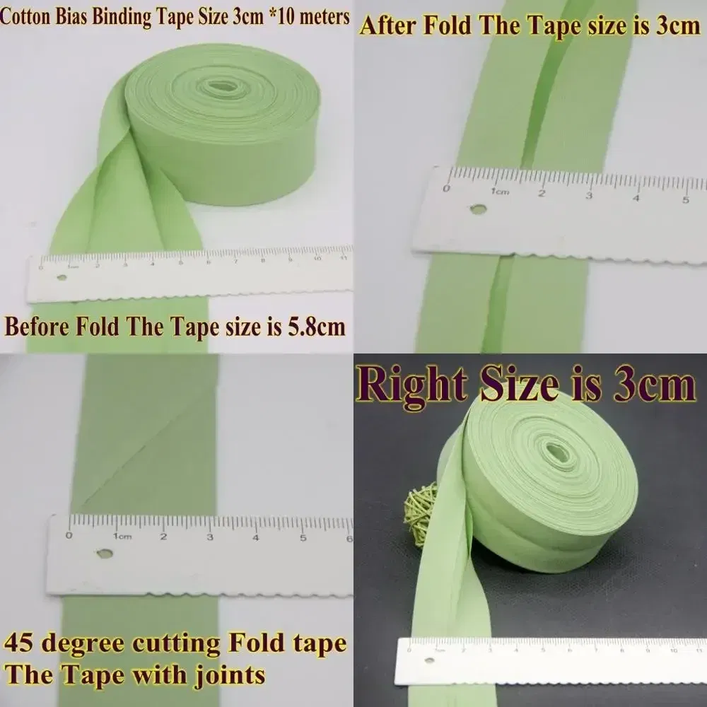 Color: WHITE, Size: L - Cotton Bias Binding Tape Size 3cm *10meter Solid Color DIY Handmade Sewing Material Bias Tape