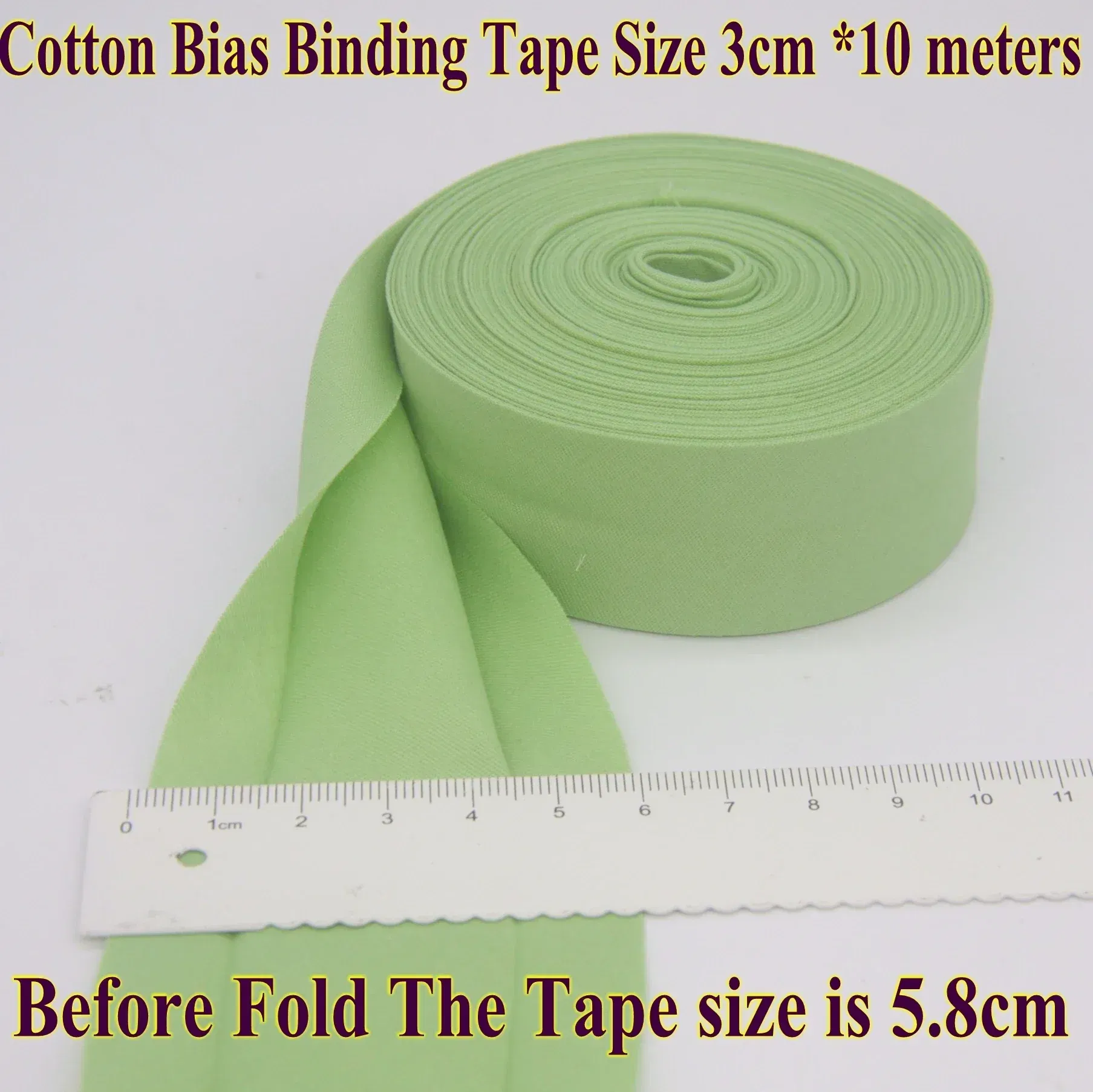 Color: WHITE, Size: L - Cotton Bias Binding Tape Size 3cm *10meter  Solid Color DIY Handmade Sewing Material Bias Tape