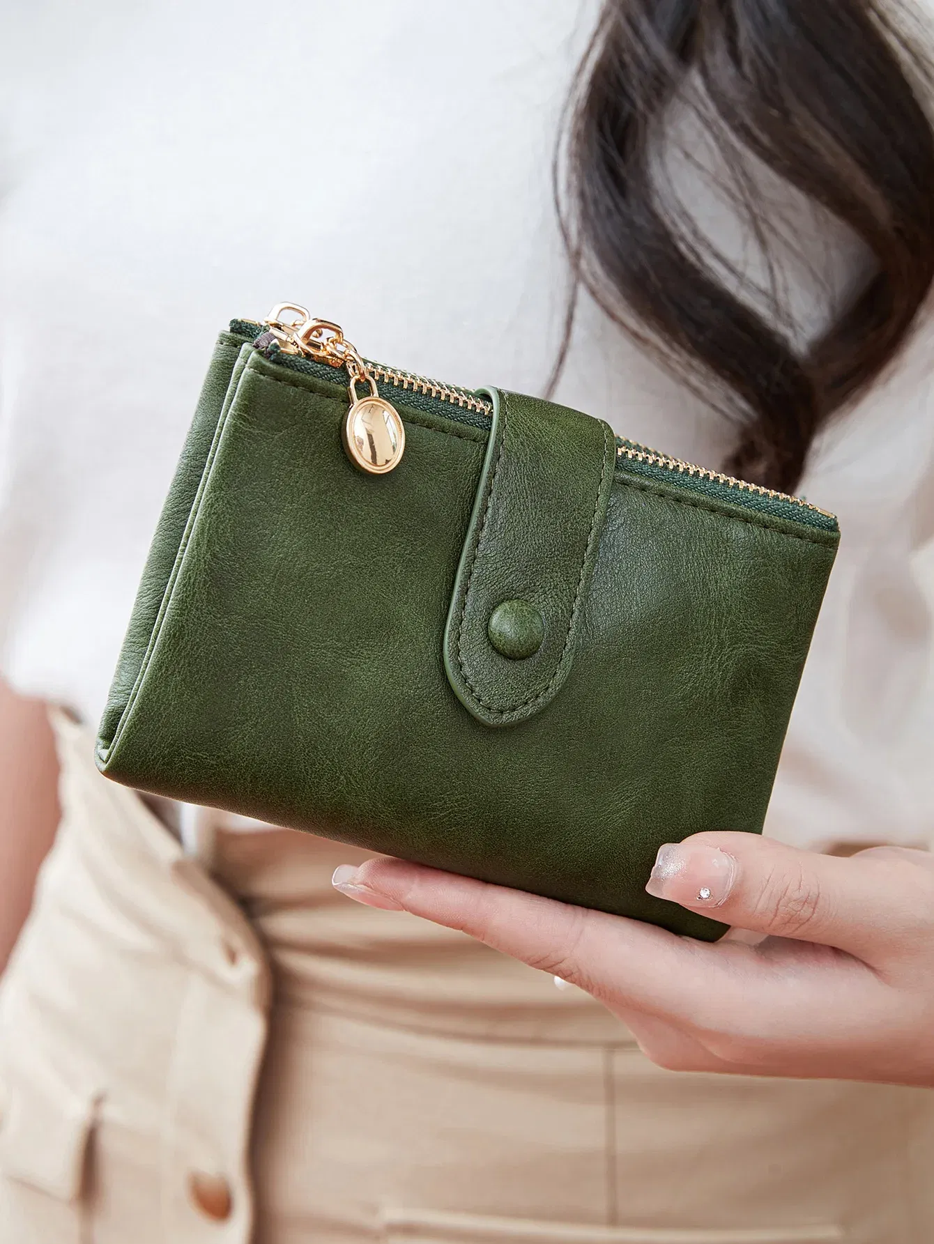 Color: Pink - Minimalist Women's Wallet Short Three Layer Large Capacity Double Zipper Card Holder ID Card Credit Bank Card Holder Money Bag