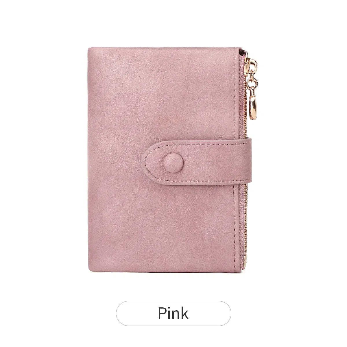 Color: Pink - Minimalist Women's Wallet Short Three Layer Large Capacity Double Zipper Card Holder ID Card Credit Bank Card Holder Money Bag