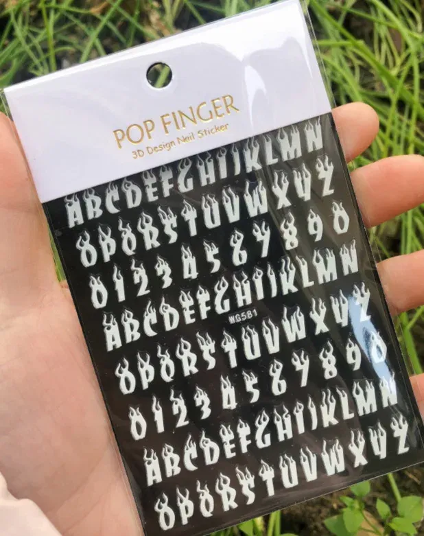 Color: Grad Purple - 1PCS New English Alphabet Nail Stickers Multi-Color Laser Reflective Nail Slider Art Cool Text Nail Kit