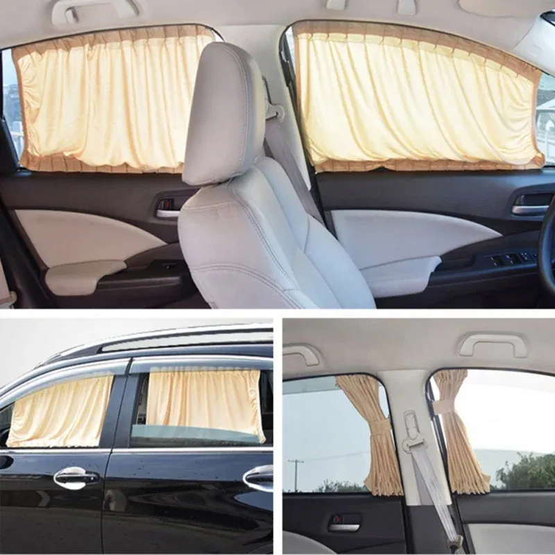 Color: Lavender - 2pcs 50cm Car Sun Shade Side Window Curtain Auto Foldable Uv Protection Accessories Black Pure Cloth Auto Accessories