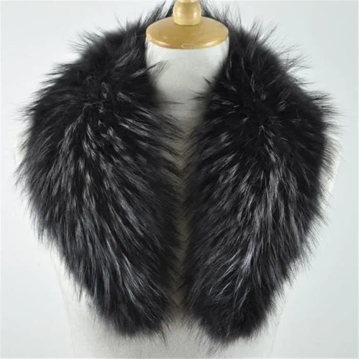 Color: Black Green, Size: XS?€old?‰ - Winter Real Fox Fur Collar Woman Furry Natural Raccoon Fur Scarf Shawls Luxury Neck Warmer Wraps For Coat Fur Scarves Large Size
