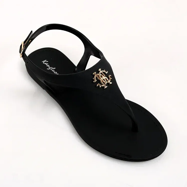 Color: black, Shoe Size: 41 - 2023 New Summer Women's Sandals Fashion Open Toe Jelly Flip Flops Non-slip Buckle Flat Sandals All-match Women's Sandals