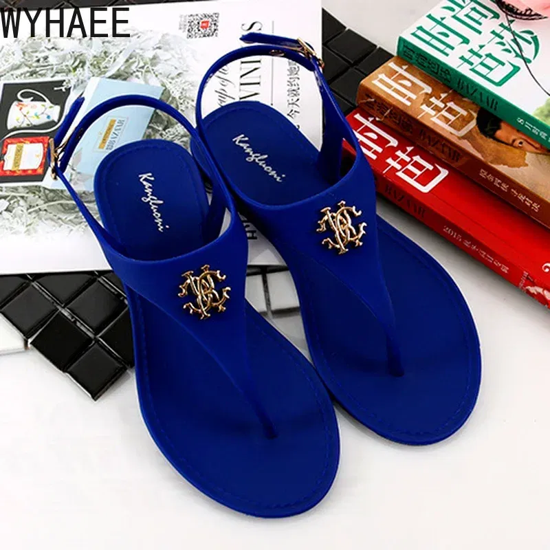 Color: black, Shoe Size: 41 - 2023 New Summer Women's Sandals Fashion Open Toe Jelly Flip Flops Non-slip Buckle Flat Sandals All-match Women's Sandals
