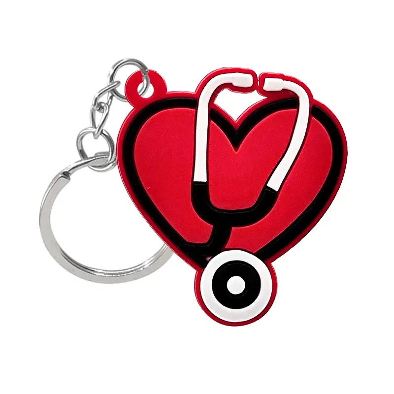 Color: Khaki - 1PCS PVC Rubber Hot Keychain for nurses New Design Medicine Style Heart & Brain Car Key Pendant Cute Bag Ornament Gift