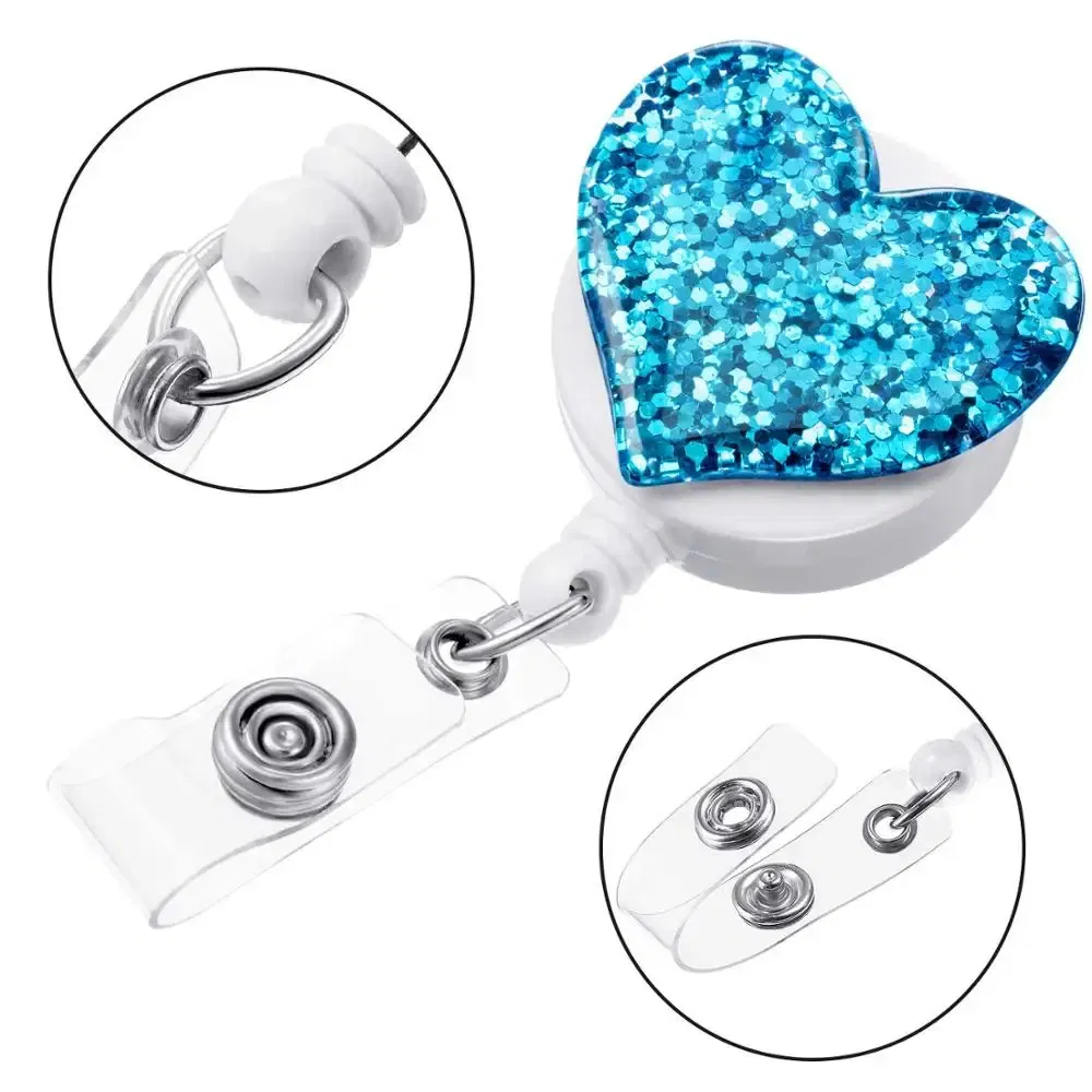 Color: Gold - idclip 10 Pcs Bling Love Heart Retractable Badge Holder Badge Clips for Nurse ID Badge Reel with Alligator Clip