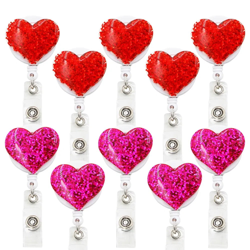 Color: Gold - idclip 10 Pcs Bling Love Heart Retractable Badge Holder Badge Clips for Nurse ID Badge Reel with Alligator Clip