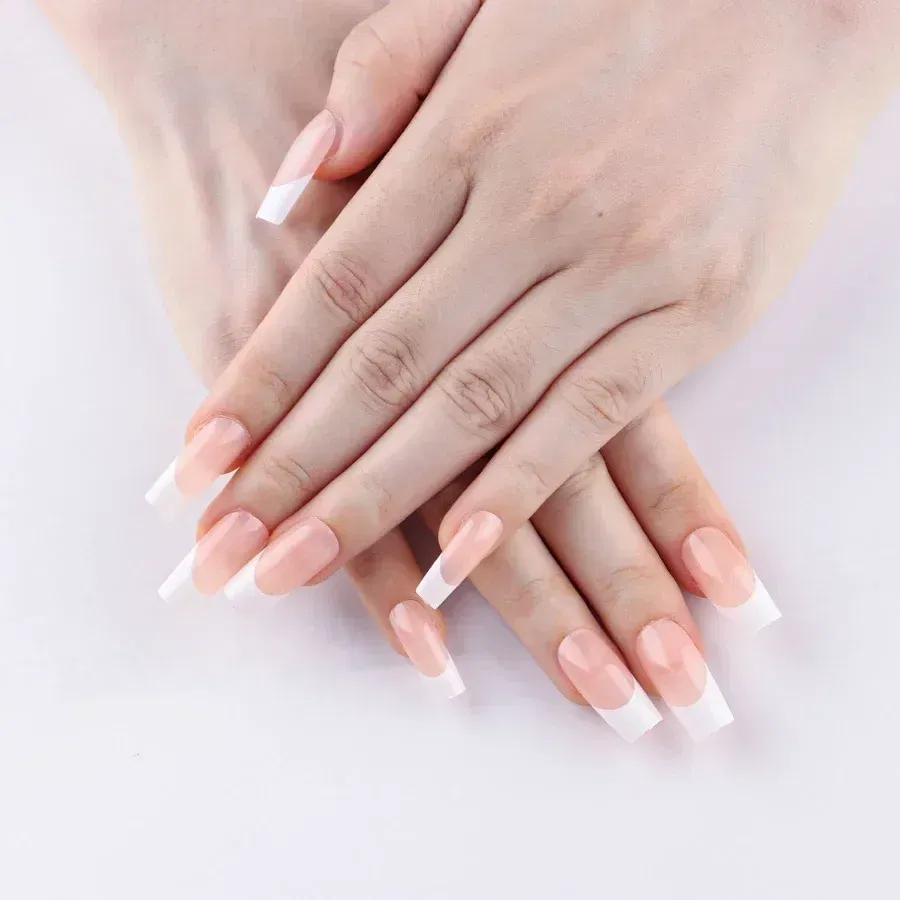 Color: Dark Grey - 24Pcs/bag French False Nails Frosted Press on Fake Nail Tips Full Cover Artificial Fingernails Ballet Detachable
