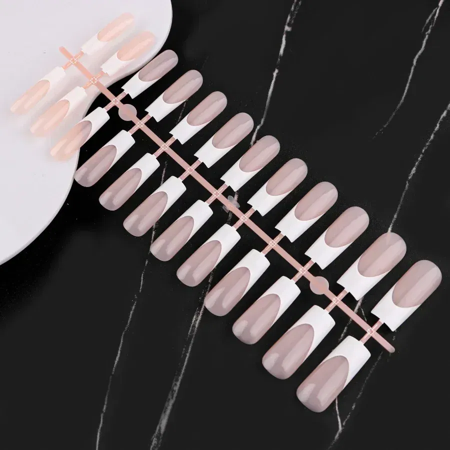 Color: Dark Grey - 24Pcs/bag French False Nails Frosted Press on Fake Nail Tips Full Cover Artificial Fingernails Ballet Detachable