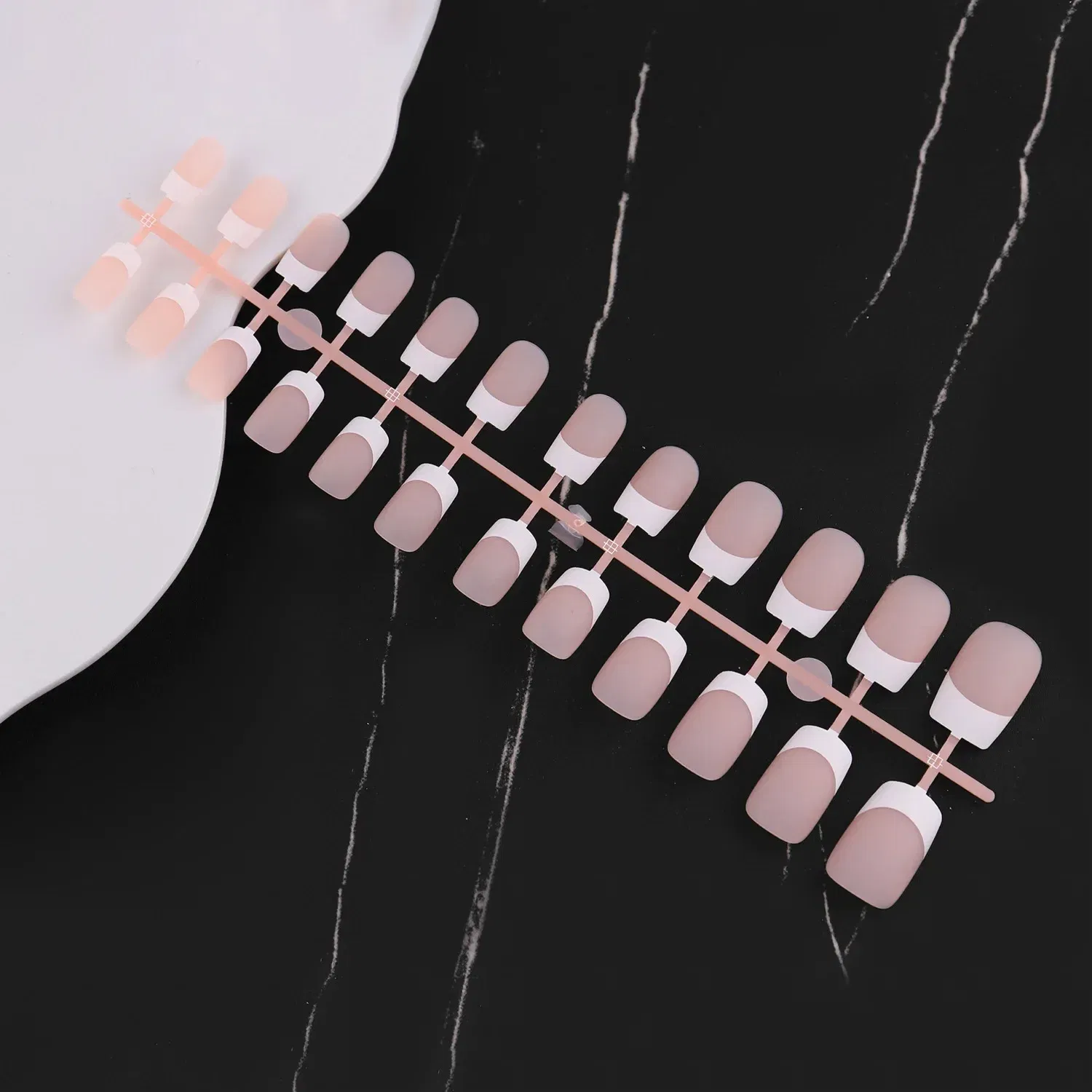 Color: Dark Grey - 24Pcs/bag French False Nails Frosted Press on Fake Nail Tips Full Cover Artificial Fingernails Ballet Detachable